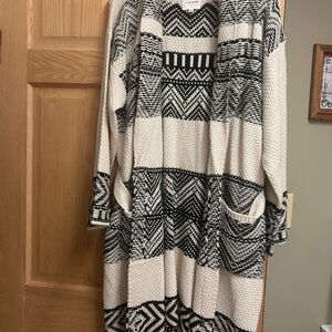 Pink Rose Black and White Cardigan Sweater